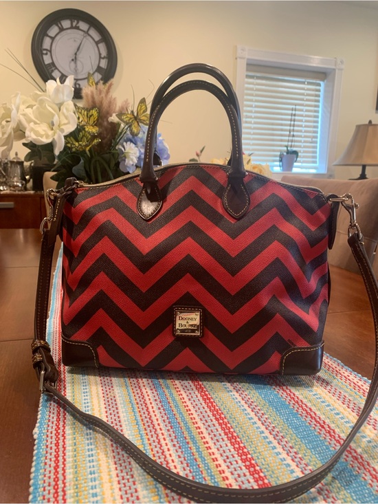 Dooney & Bourke Handbags - Dooney Red and Black Chevron Satchel